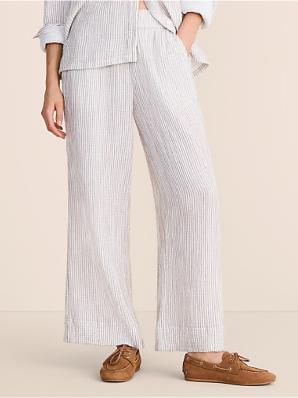 NWT Loft Lou & Grey Tan and White Striped Wide Leg Cotton Gauze Pants Size XS